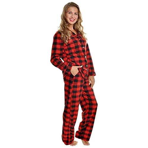 Angelina Women's Pajama Set Cozy Fleece with Notch Collar and Pockets | PJ56_XL | Black & Red Plaid thumbnail 1