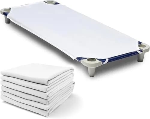 Rollee Pollee Microfiber Cot Sheets 52" x 23" (6-Pack, White) | Secure Fit for Daycare Cots — White
