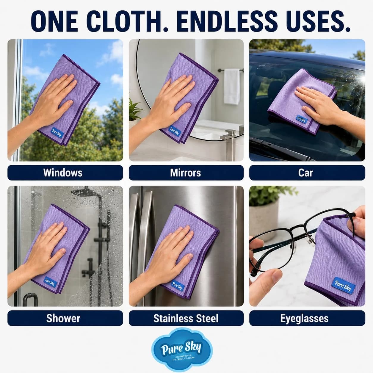 Pure Sky Window & Glass Cleaning Cloth 36.4cm x 31.9cm (14.2" x 12.6") | Patented DUO-FECT Technology for Streak-Free Cleaning - view 6