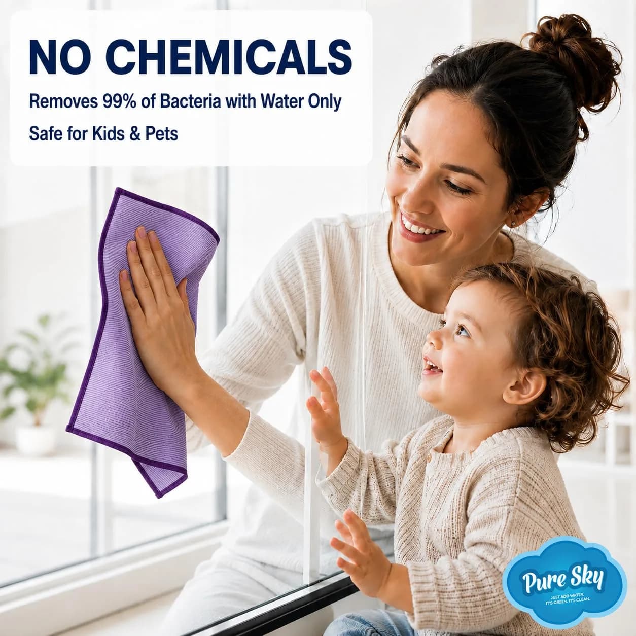 Pure Sky Window & Glass Cleaning Cloth 36.4cm x 31.9cm (14.2" x 12.6") | Patented DUO-FECT Technology for Streak-Free Cleaning - view 2