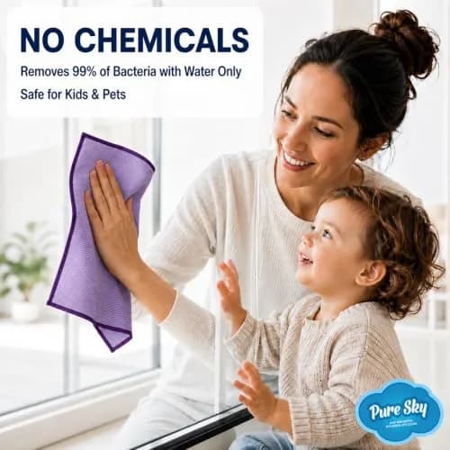 Pure Sky Window & Glass Cleaning Cloth 36.4cm x 31.9cm (14.2" x 12.6") | Patented DUO-FECT Technology for Streak-Free Cleaning thumbnail 2