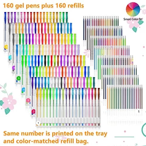 Smart Color Art Gel Pens Set 320 Pack | 160 Colors, 160 Refills, Smooth Ink, Vibrant Rainbow for Adult Coloring thumbnail 2