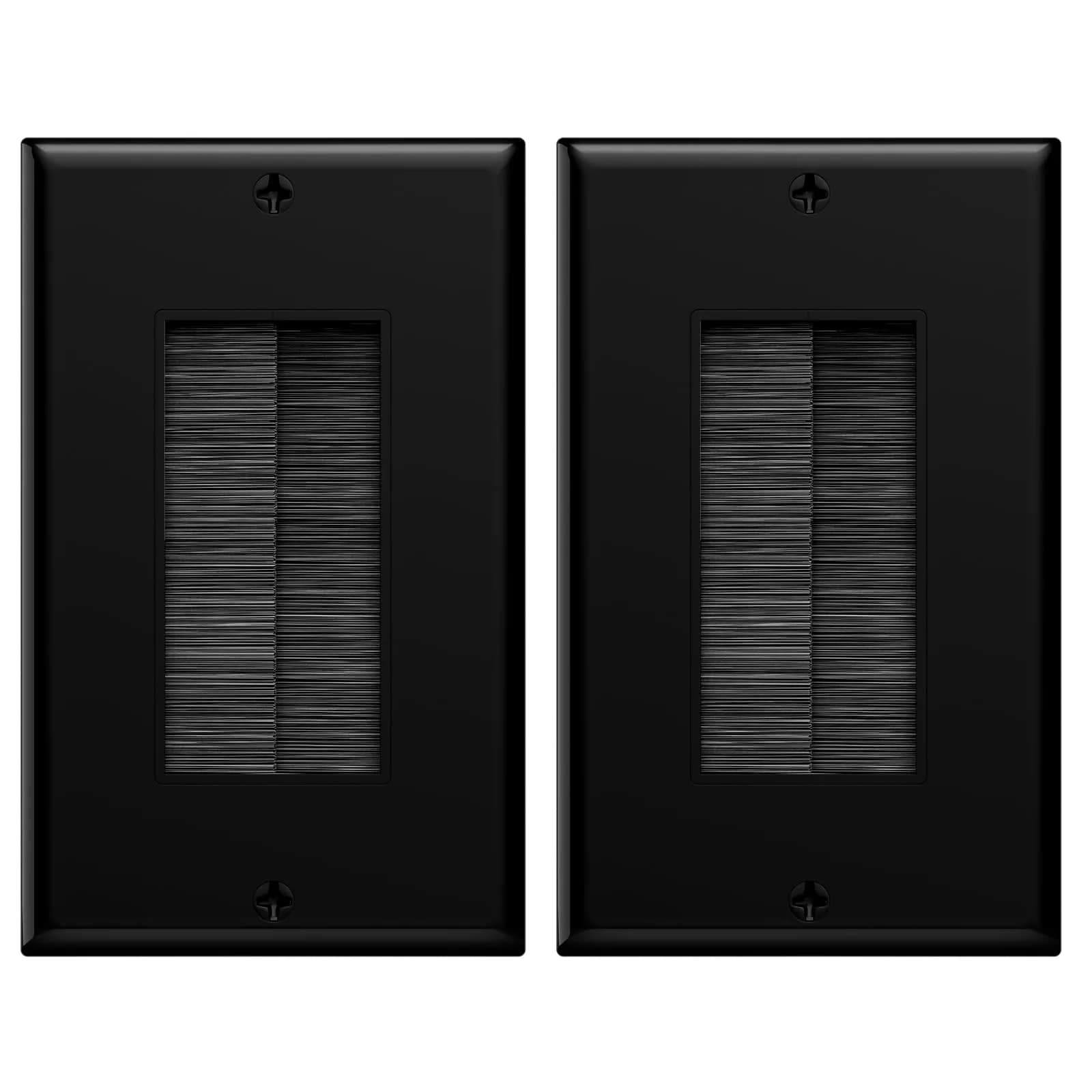 VCE Brush Wall Plate for Low Voltage Cables, Black, 2-Pack | Single Gang Decorator Cover for TV Mounts — Black