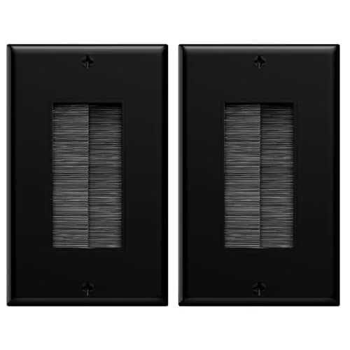 VCE Brush Wall Plate for Low Voltage Cables, Black, 2-Pack | Single Gang Decorator Cover for TV Mounts thumbnail 1