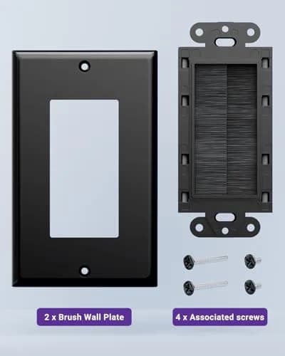 VCE Brush Wall Plate for Low Voltage Cables, Black, 2-Pack | Single Gang Decorator Cover for TV Mounts thumbnail 6