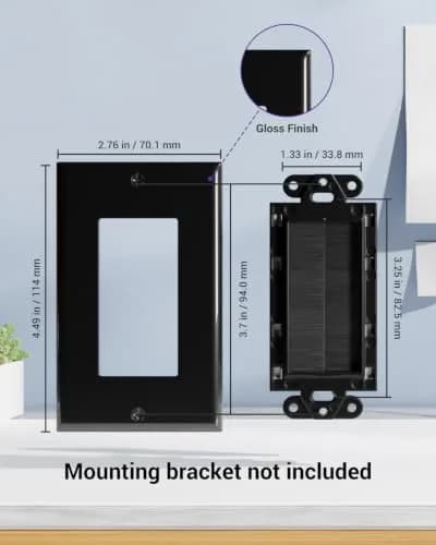 VCE Brush Wall Plate for Low Voltage Cables, Black, 2-Pack | Single Gang Decorator Cover for TV Mounts thumbnail 3