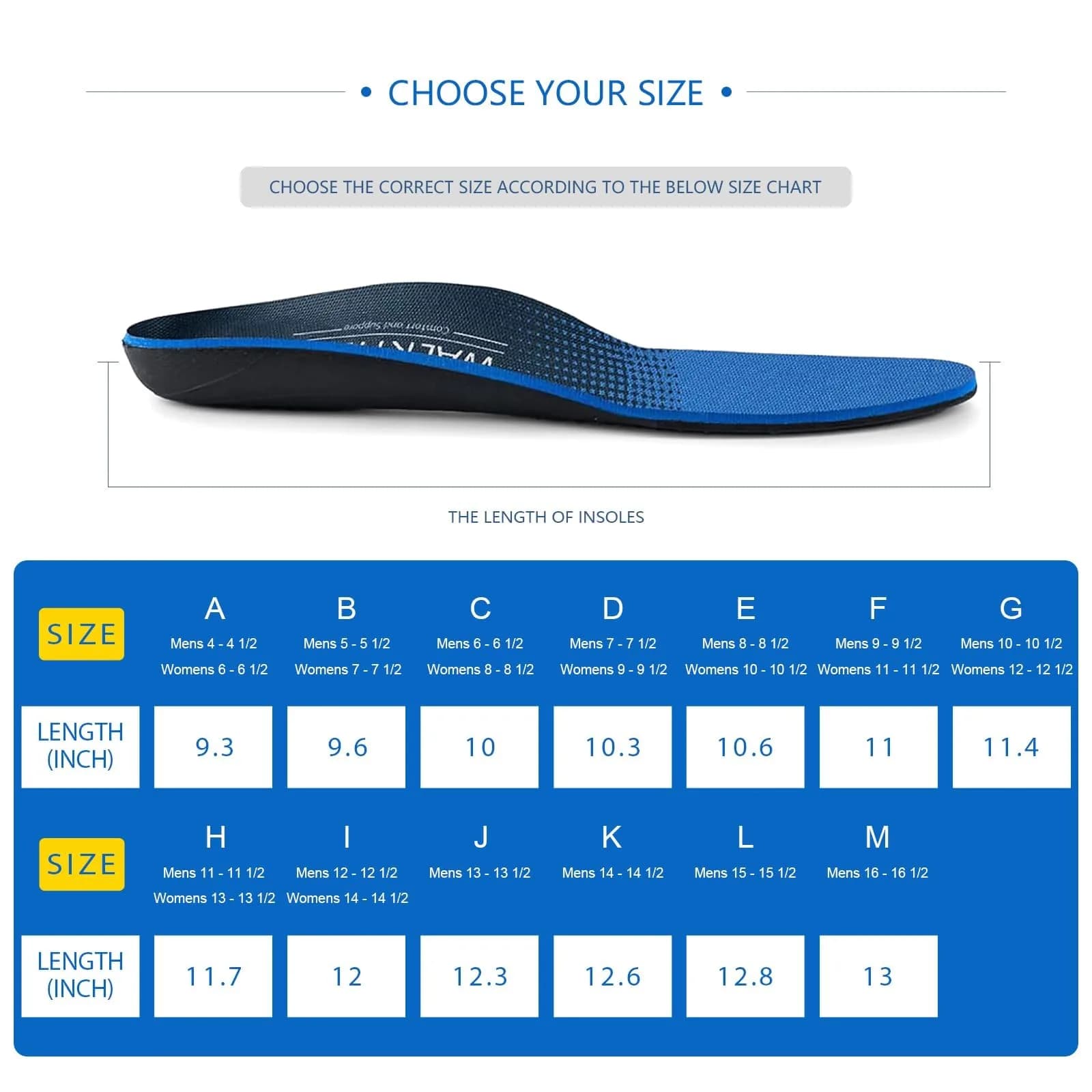 WALK·HERO Arch Support Insoles for Flat Feet, Men's Size 13-13.5 (Blue) | FDA Approved Orthotic Shoe Inserts - view 6