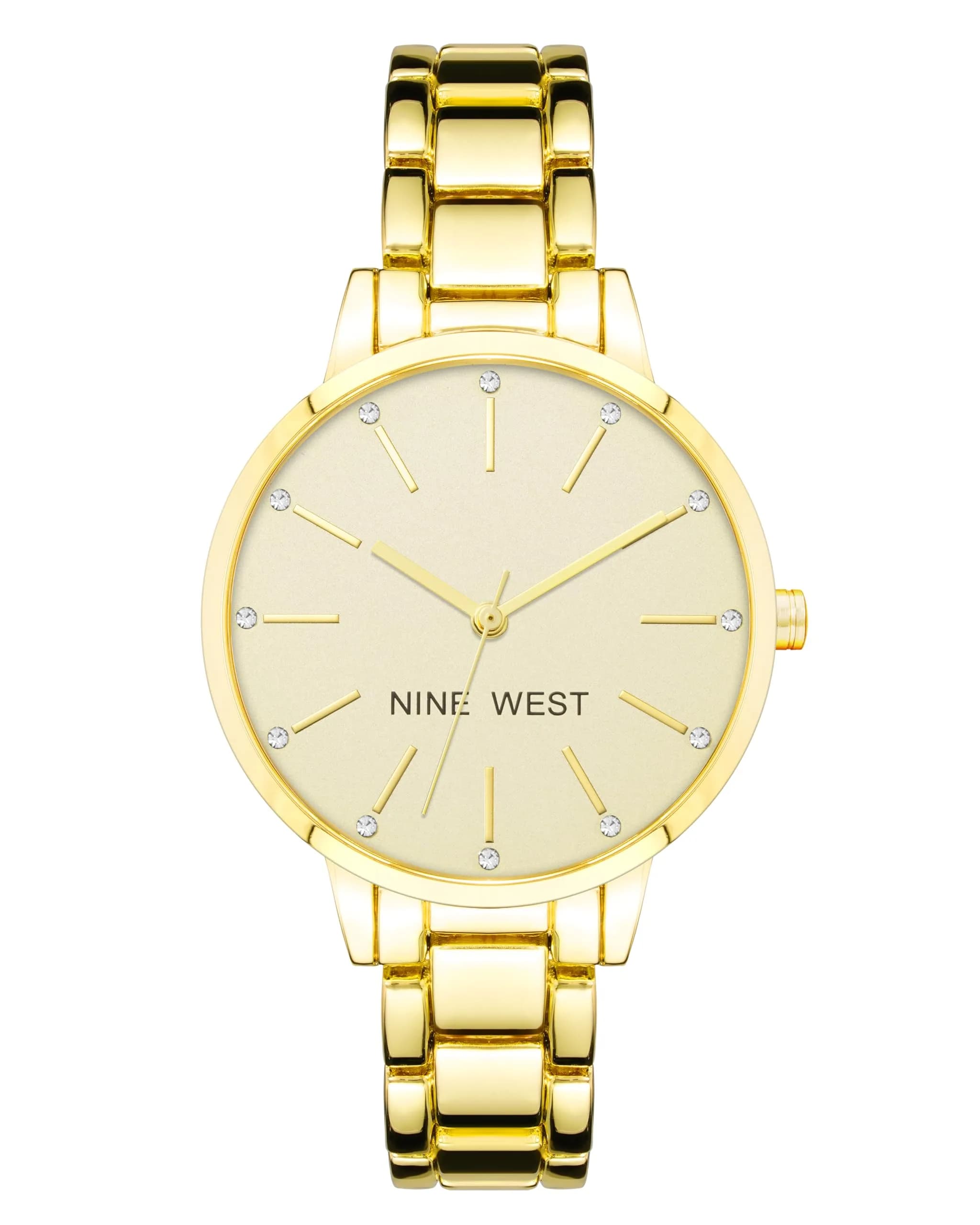 Nine West Women's Crystal Accented Green Dial Watch 36mm (1.42in) | Japanese Quartz Movement — Gold Tone