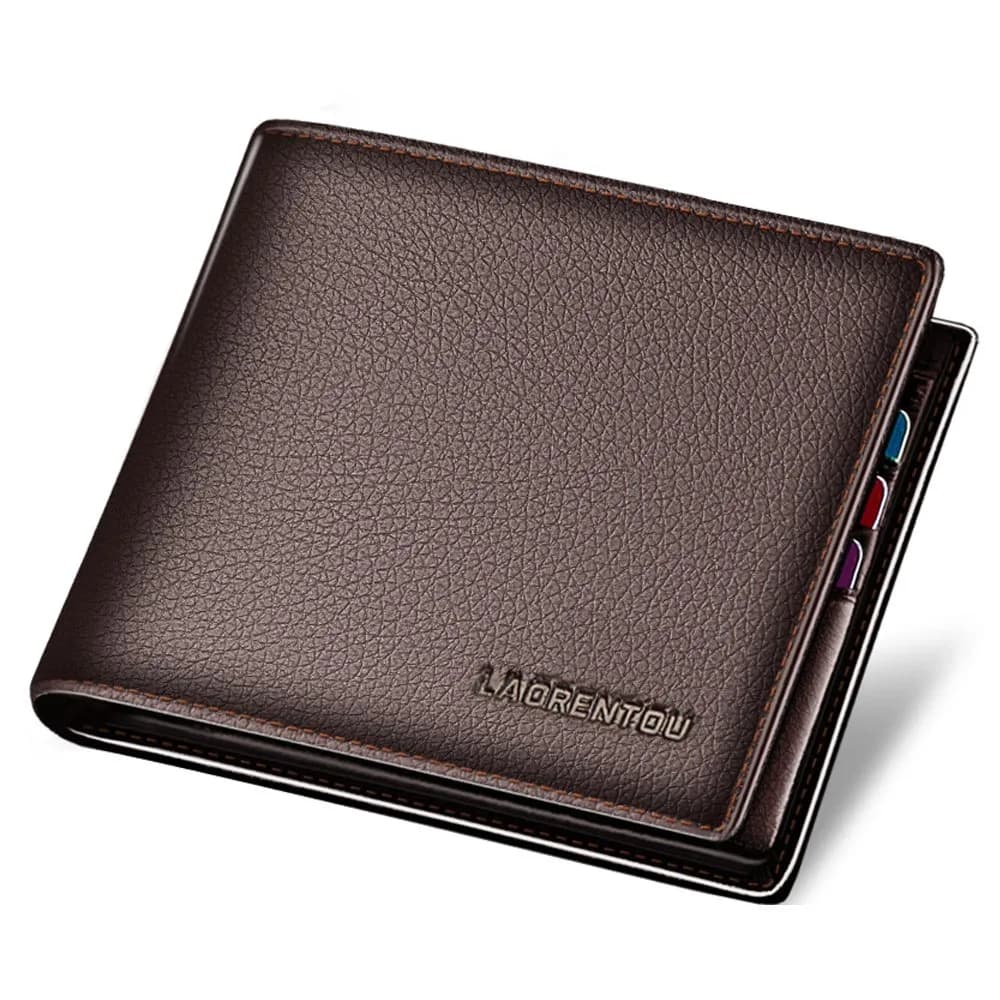 LAORENTOU Men's Genuine Leather Bifold Wallet with Zipper Coin Pocket | Dark Brown, 11.7cm (4.6in) - main product image