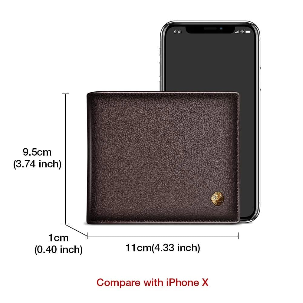 LAORENTOU Men's Genuine Leather Bifold Wallet - Dark Brown, 11cm x 9.5cm x 1cm - view 2