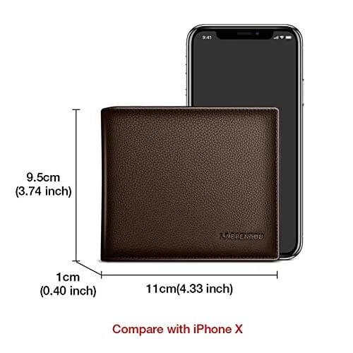 LAORENTOU Men's Genuine Leather Bifold Wallet with Zipper Coin Pocket | Dark Brown, 11.7cm (4.6in) thumbnail 2