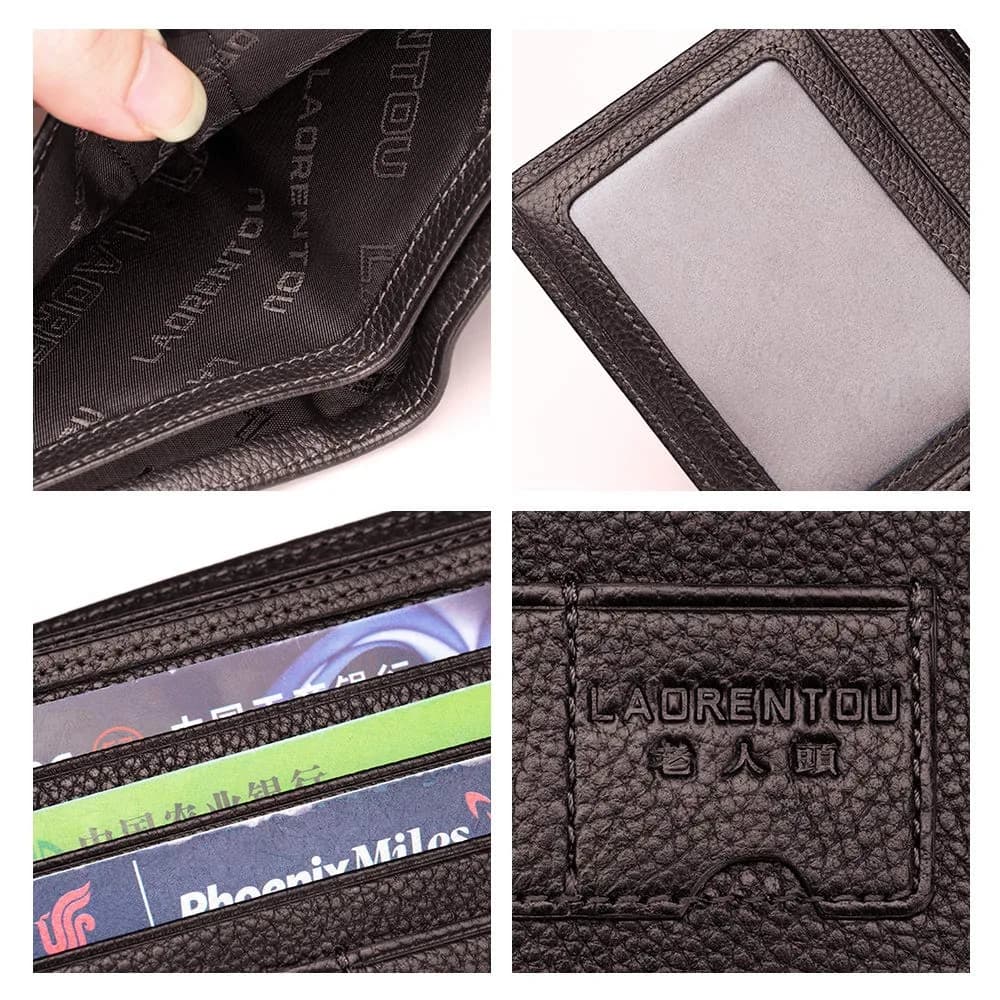 LAORENTOU Men's Genuine Leather Bifold Wallet - Dark Brown, 11cm x 9.5cm x 1cm - view 4