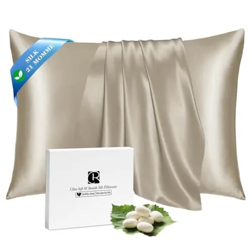 Ravmix 21 Momme 100% Mulberry Silk Pillow Case Standard 20x26 inches, Taupe | Frizz-Free Hair & Skin Care, Breathable & Cooling thumbnail 1
