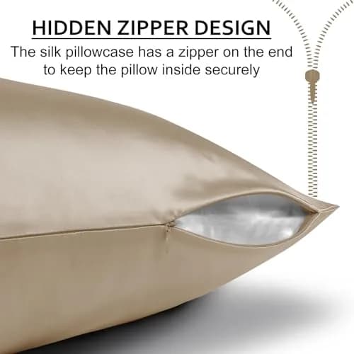 Ravmix 21 Momme 100% Mulberry Silk Pillow Case Standard 20x26 inches, Taupe | Frizz-Free Hair & Skin Care, Breathable & Cooling thumbnail 6
