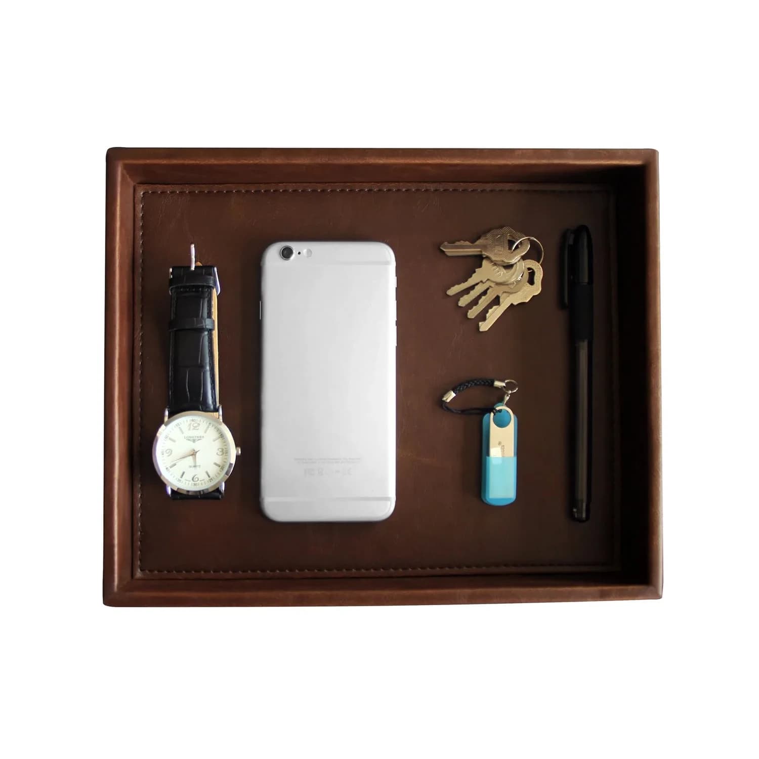 HofferRuffer Elegant Desktop Organizer Tray 25.9cm (10.2") | Faux Leather Shagreen Vanity Holder — Brown / 10.2" x 8.4" x 1.8"