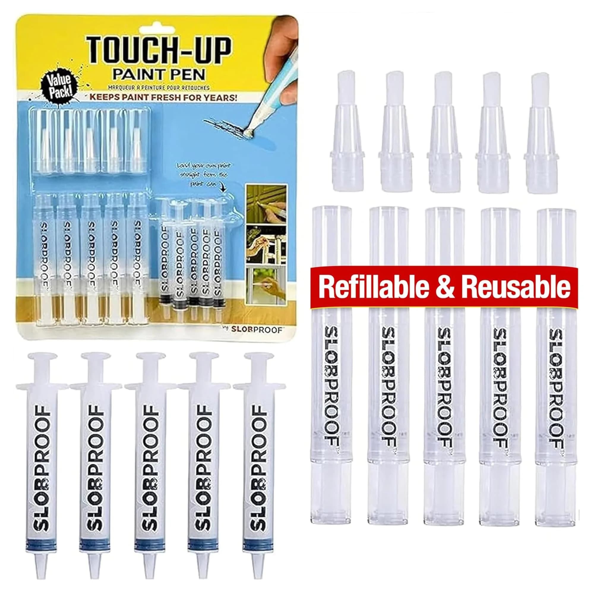 Slobproof Replacement Brush Tips for Refillable Touch-Up Paint Pens | Precision, Durable & Reusable (70-120 chars) — Clear