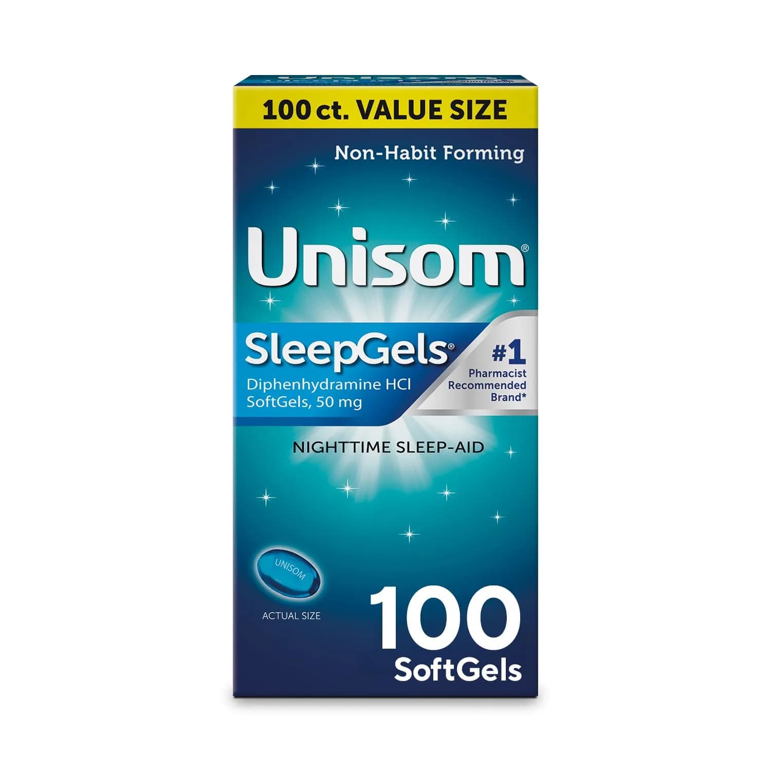 Unisom SleepGels Nighttime Sleep Aid Capsules 50mg | Non-Habit-Forming Sleep Support for Adults — Light Blue