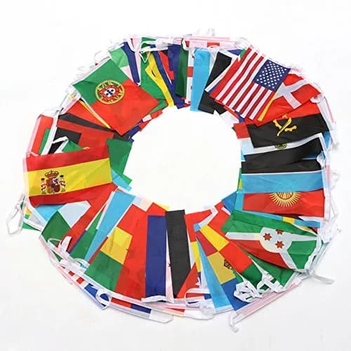 Anley 100 Countries String Flag, International Bunting Pennant Banner, Decoration for Grand Opening, Sports Bar, Party Events - 82 Feet 100 Flags | Vivid UV Fade-Resistant Polyester thumbnail 3