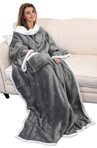 Catalonia Sherpa Wearable Blanket with Sleeves and Pocket | Cozy Adult Throw with Sleeves, 72" x 55" thumbnail 1