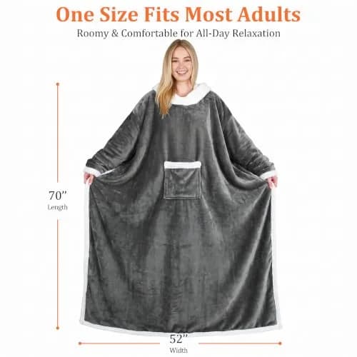 Catalonia Sherpa Wearable Blanket with Sleeves and Pocket | Cozy Adult Throw with Sleeves, 72" x 55" thumbnail 6