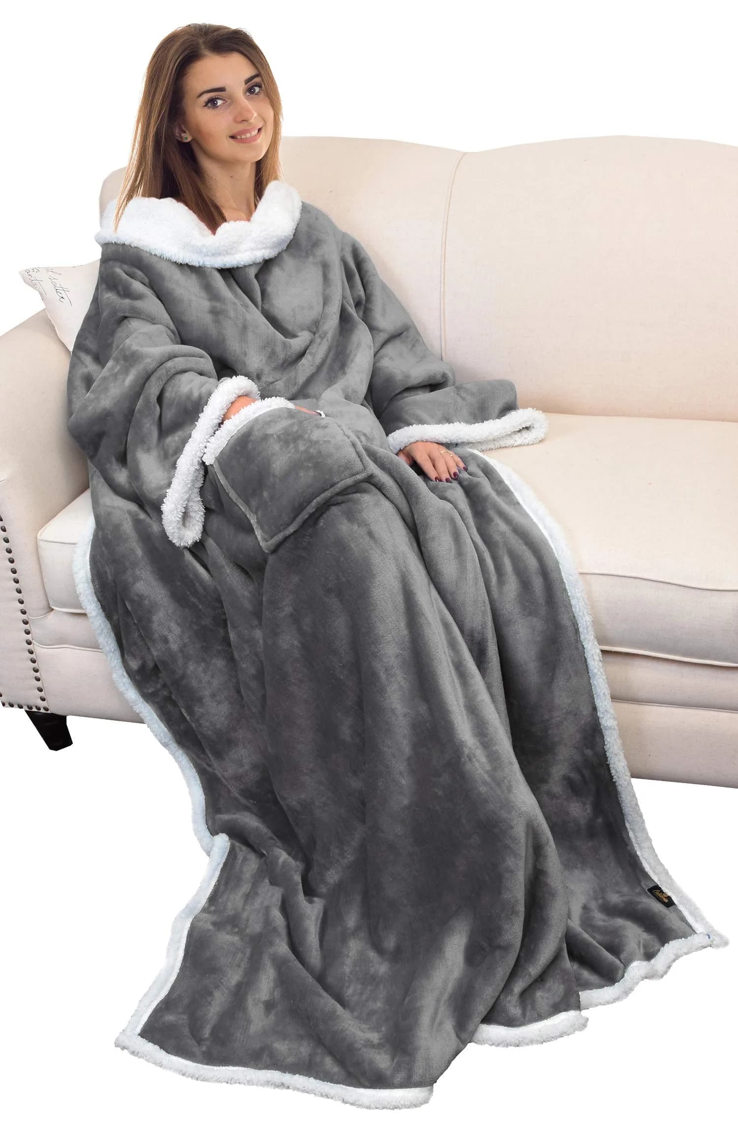 Catalonia Sherpa Wearable Blanket with Sleeves and Pocket | Cozy Adult Throw with Sleeves, 72" x 55" - main product image