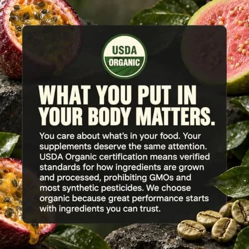 Organic Muscle Pre Workout Powder, Passionfruit Guava | USDA Organic, Vegan, Low Caffeine for Endurance thumbnail 9