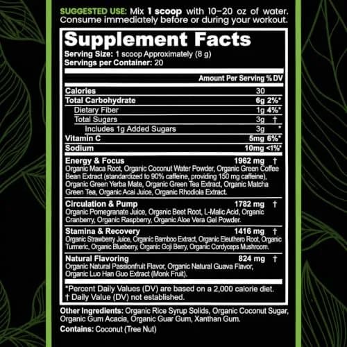 Organic Muscle Pre Workout Powder, Passionfruit Guava | USDA Organic, Vegan, Low Caffeine for Endurance thumbnail 3