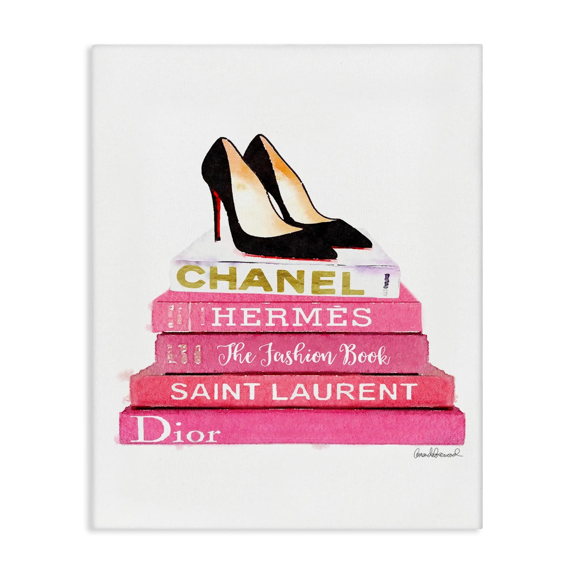 Stupell Industries Glam Pink Wall Art 16 x 20 Inch Canvas | Fashion Books & Pump Heels — Glam Pink Fashion Books