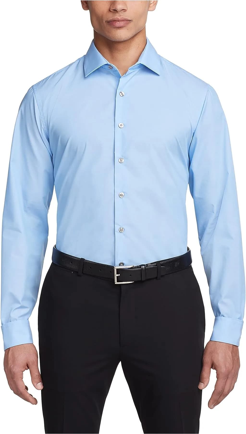 Kenneth Cole Unlisted Men's Dress Shirt Slim Fit Solid Light Blue 17"-17.5" Neck 36"-37" Sleeve — Light Blue