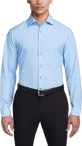 Kenneth Cole Unlisted Men's Dress Shirt Slim Fit Solid Light Blue 17"-17.5" Neck 36"-37" Sleeve thumbnail 1
