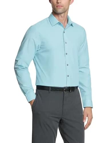 Kenneth Cole Unlisted Men's Dress Shirt Slim Fit Solid Light Blue 17"-17.5" Neck 36"-37" Sleeve thumbnail 3
