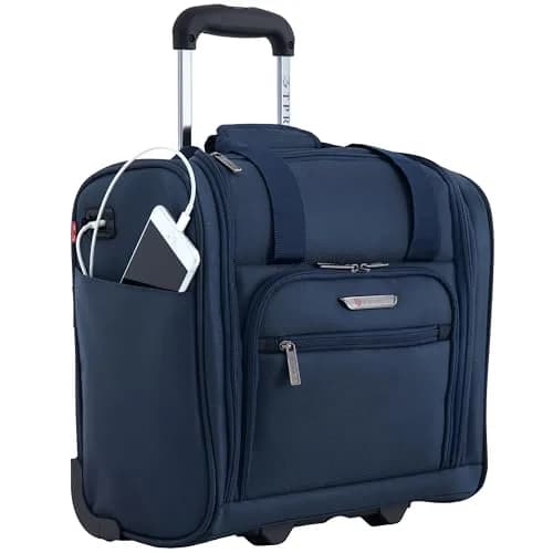 TPRC 15" Smart Underseat Carry-On Luggage with USB Charging Port, Navy Blue | Compact Airline-Approved Travel Bag thumbnail 1