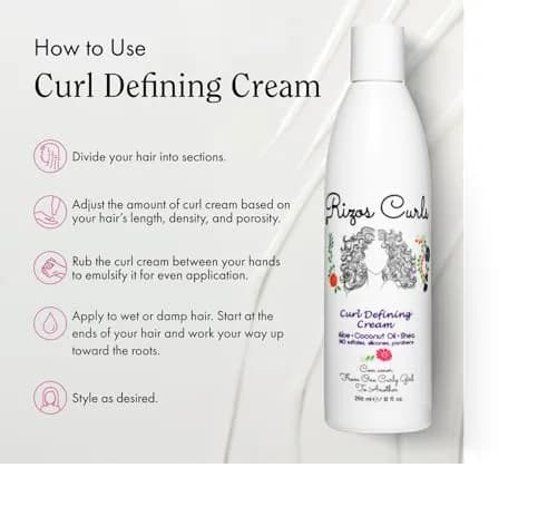Rizos Curls Curl Defining Cream for Wavy, Curly, Coily Hair – Frizz Control, Defines, Softens, Moisturizes, Adds Shine for 1a–4c Hair Types – Sulfate & Paraben thumbnail 6