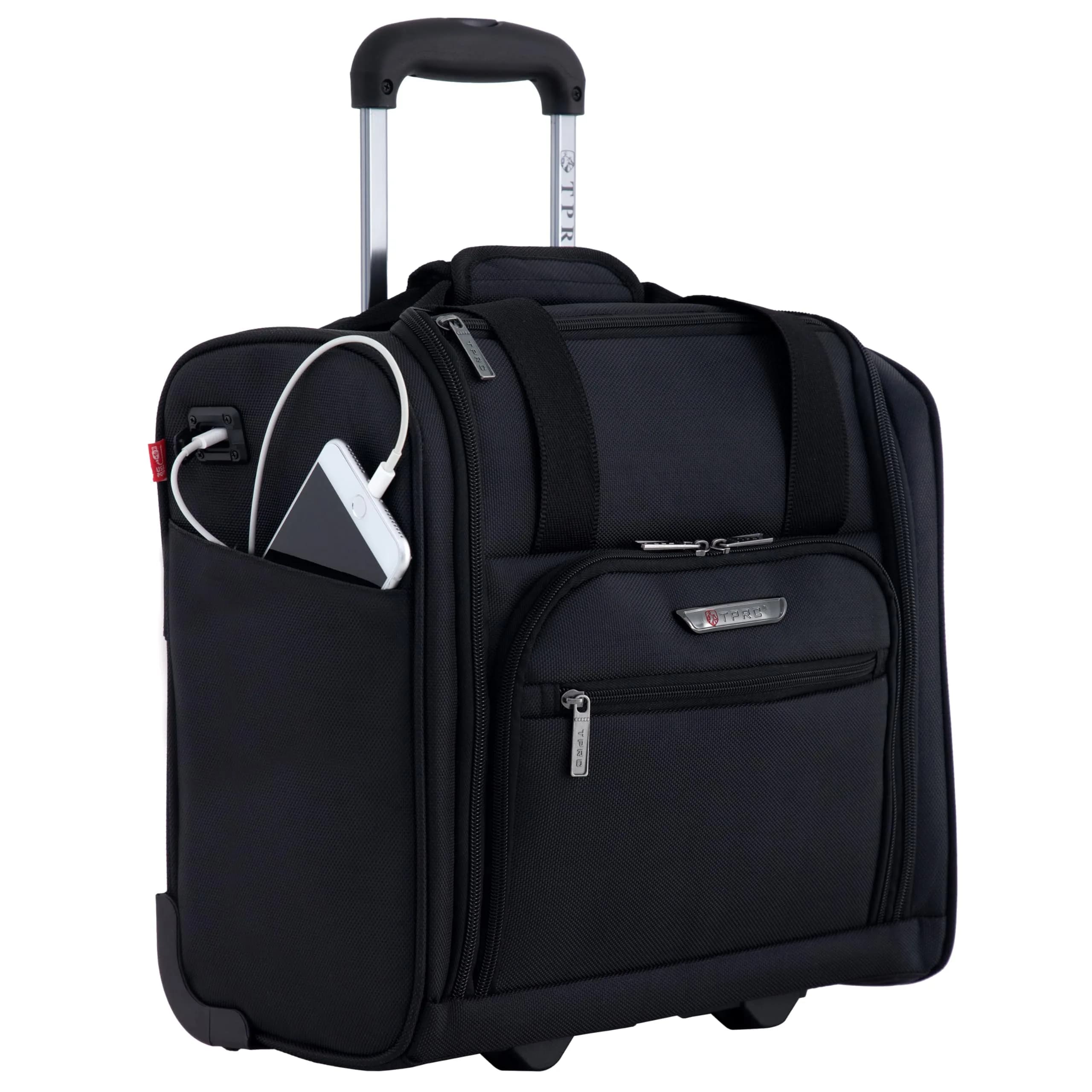 TPRC 15” Underseat Carry-On Luggage with USB Port | Airline Approved Compact Travel Bag (70-120c)