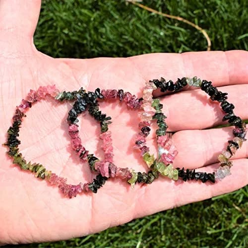 Zenergy Gems CHARGED Rainbow Tourmaline Crystal Chip Stretchy Bracelet 7.1in | Reduce Stress & Tension thumbnail 4