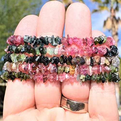 Zenergy Gems CHARGED Rainbow Tourmaline Crystal Chip Stretchy Bracelet 7.1in | Reduce Stress & Tension thumbnail 3