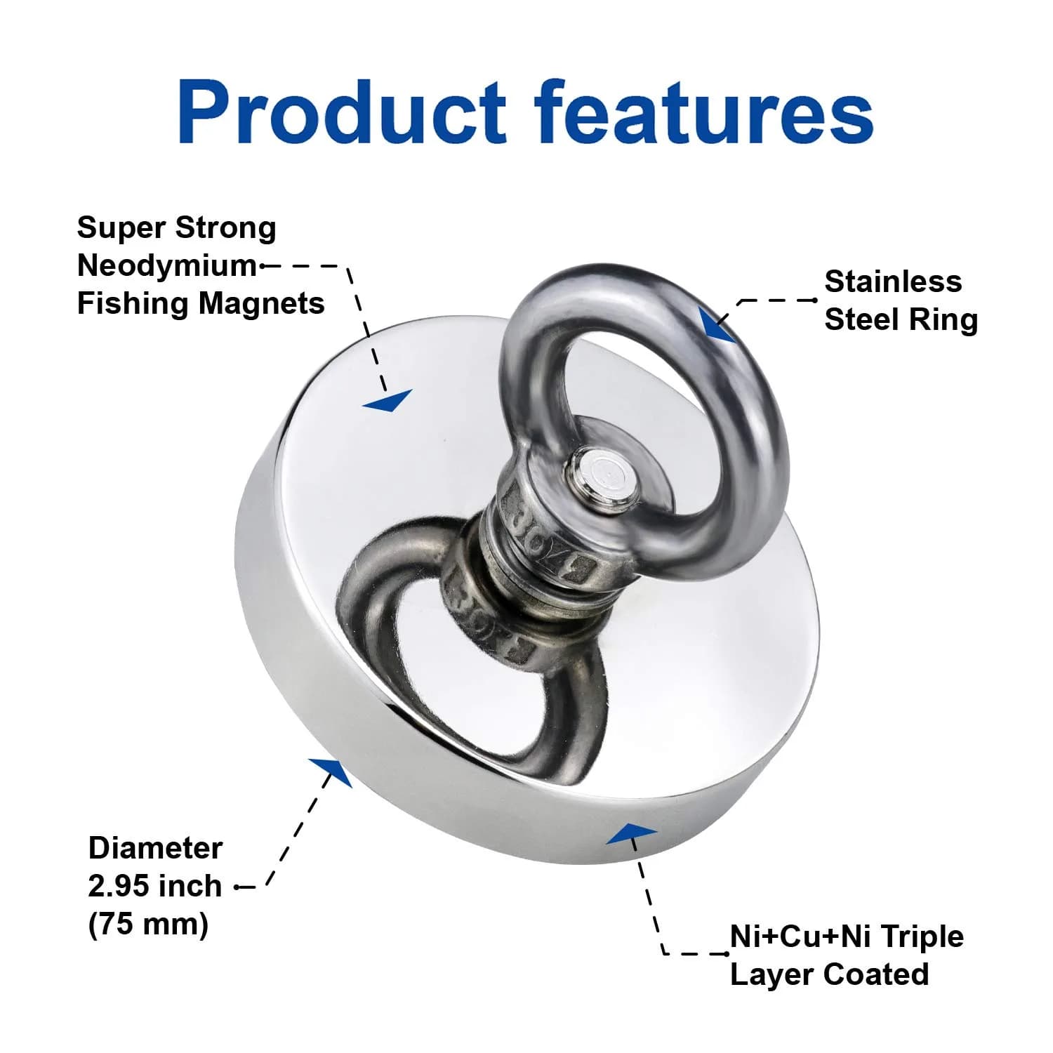 DIYMAG Fishing Magnet with Countersunk Hole 75mm (2.95") 650 LBS Pulling Force | Heavy Duty Neodymium Rare Earth Magnet for Lifting and Retrieval - view 5