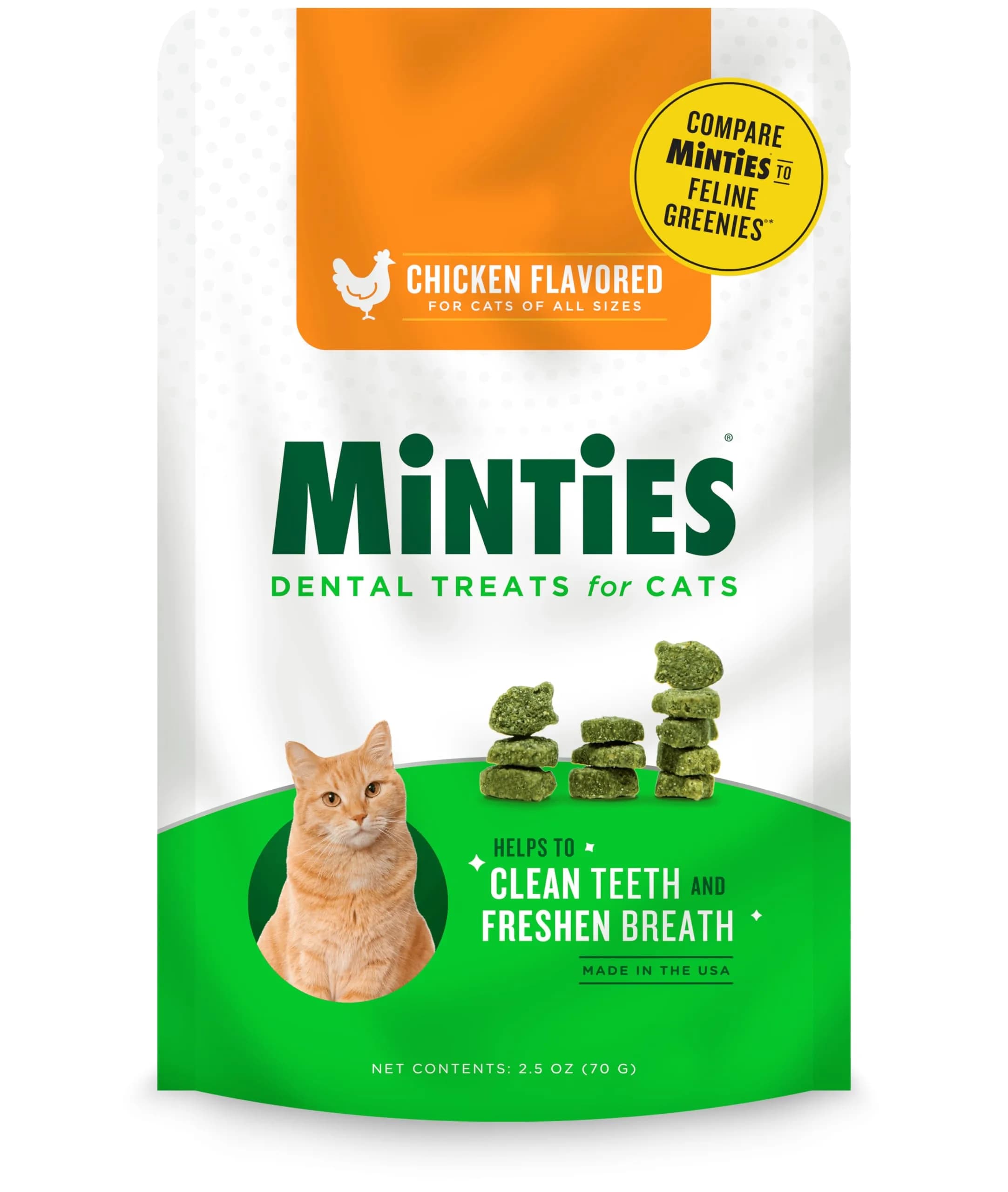 Minties Dental Treats for Cats, Chicken Flavored Cat Dental Treats, Freshens Breath and Controls Tartar, 2.5 oz - main product image