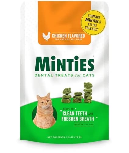 Minties Dental Treats for Cats, Salmon Flavored Cat Dental Treats, Freshens Breath and Controls Tartar, 283g (10 oz) — Chicken / 2.5 Ounces