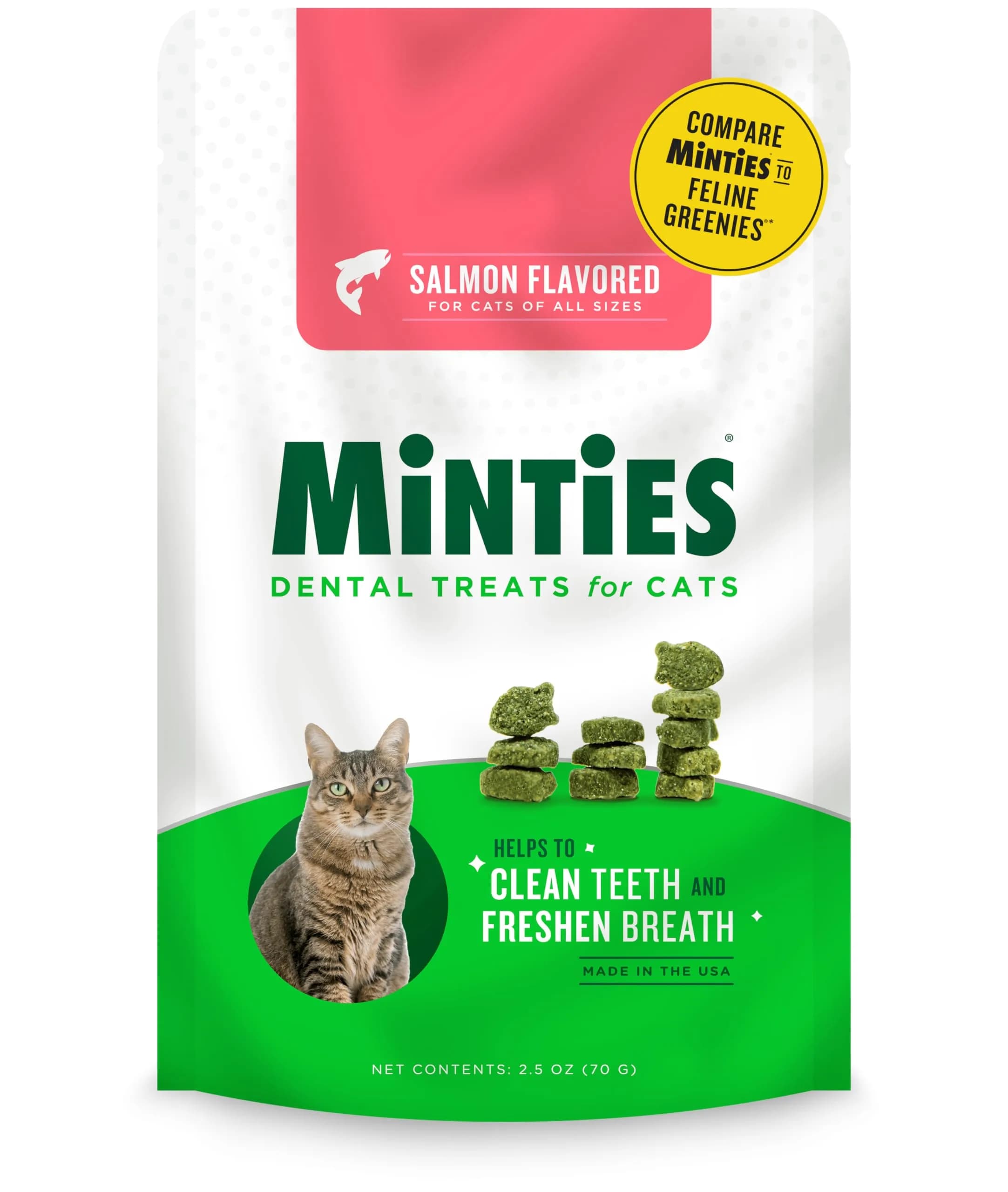 Minties Salmon Flavored Dental Treats for Cats, 2.5 oz Bag - main product image