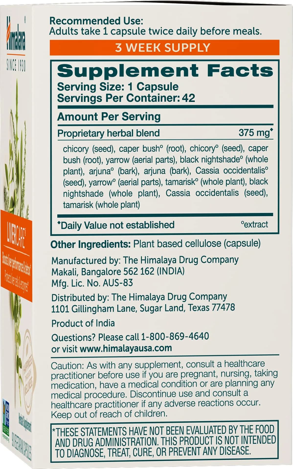 Himalaya LiverCare Unflavoured Herbal Supplement, 42 Capsules | Supports Liver Detox & Function - view 2