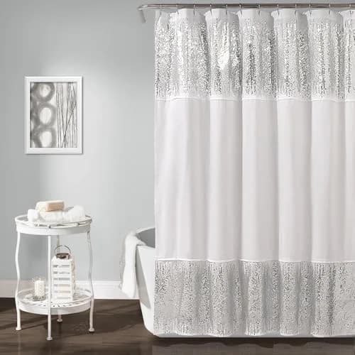 Lush Decor Shimmer Sequins Shower Curtain 70"W x 72"L Silver | Glam Bathroom Decor thumbnail 2