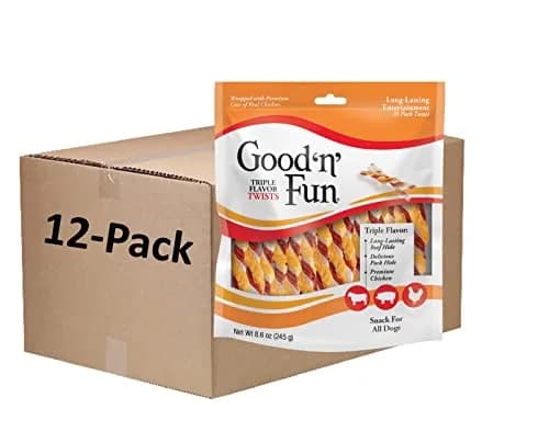 GOOD 'N' FUN Twists Long-Lasting Dog Treats 8.6 oz (12 Pack) | Triple Flavor Chews for Dental Health thumbnail 1
