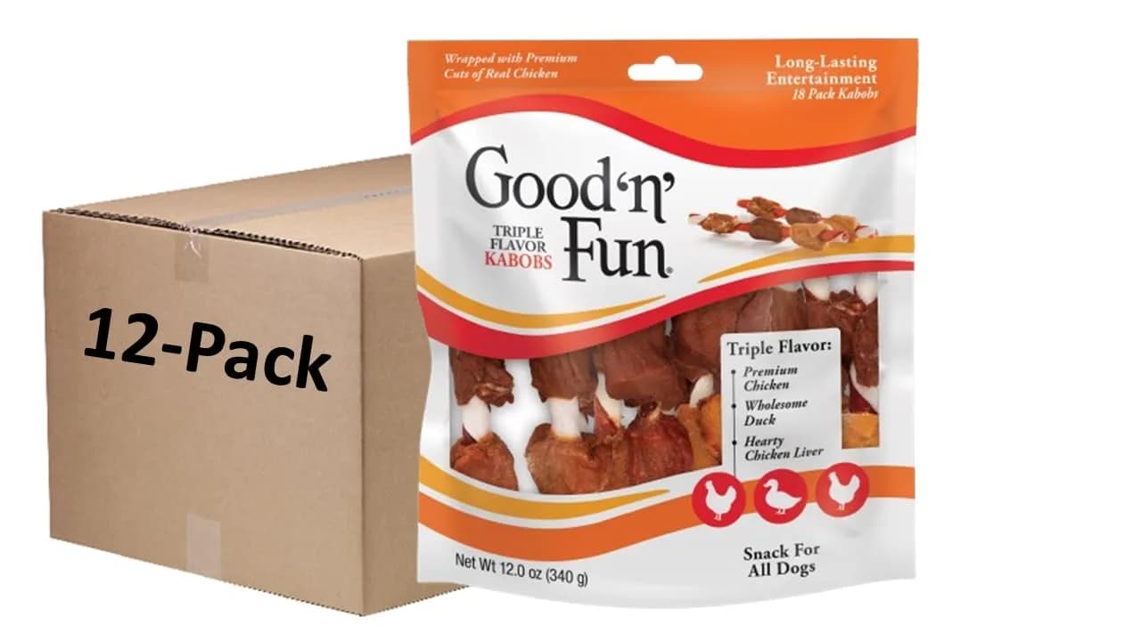 GOOD 'N' FUN Triple Flavored Rawhide Kabobs for Dogs, 144 oz (4.08 kg) | Long-Lasting Protein Chews - main product image