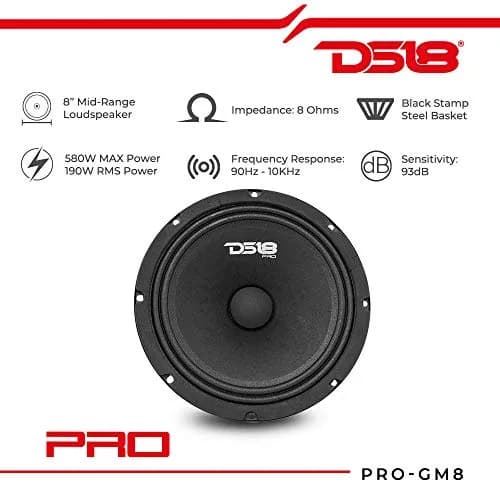 DS18 PRO-GM8 8" Midrange Loudspeaker | 580W Max Power, 8 Ohms, Black Steel Basket thumbnail 2