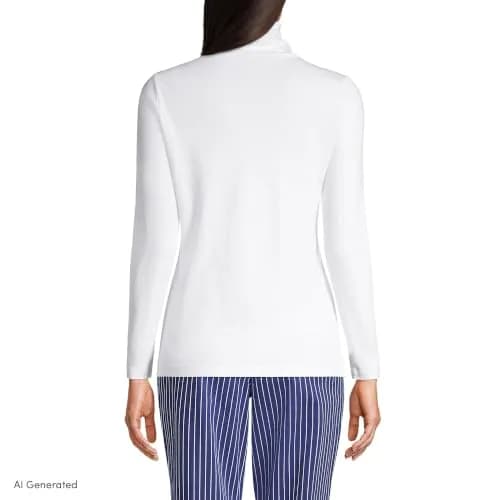 Lands' End Supima Cotton Turtleneck X-Large White | Versatile Casual & Workwear thumbnail 2