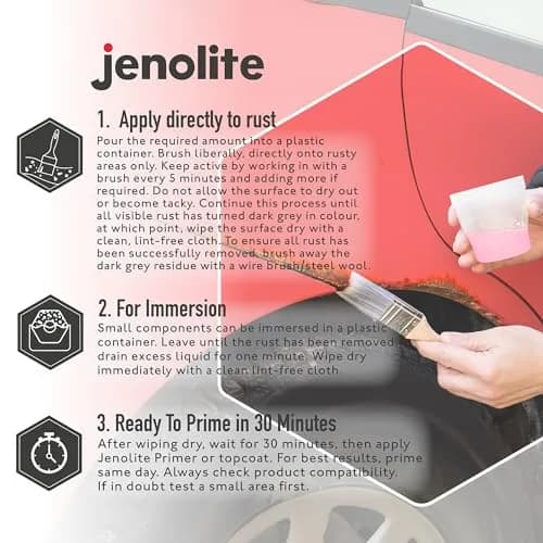 JENOLITE Rust Remover Liquid 34 Fl Oz | Fast Acting, Industrial Strength, No Rinse, UK Brand thumbnail 3