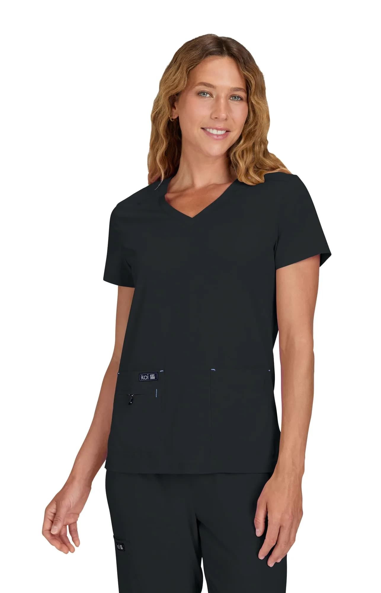 KOI Becca Women's 4-Pocket Stretch Scrub Top Black Large | Comfortable, Stylish & Durable