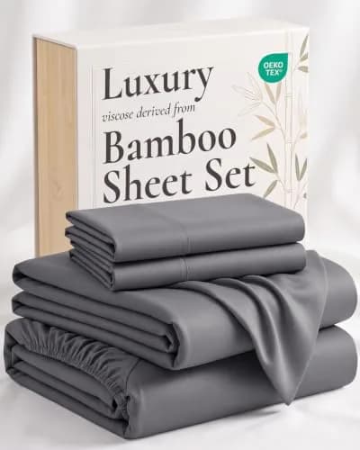 Hotel Sheets Direct Dark Gray Bamboo Viscose Sheet Set California King | 259cm x 274cm (102" x 108") Flat Sheet thumbnail 1