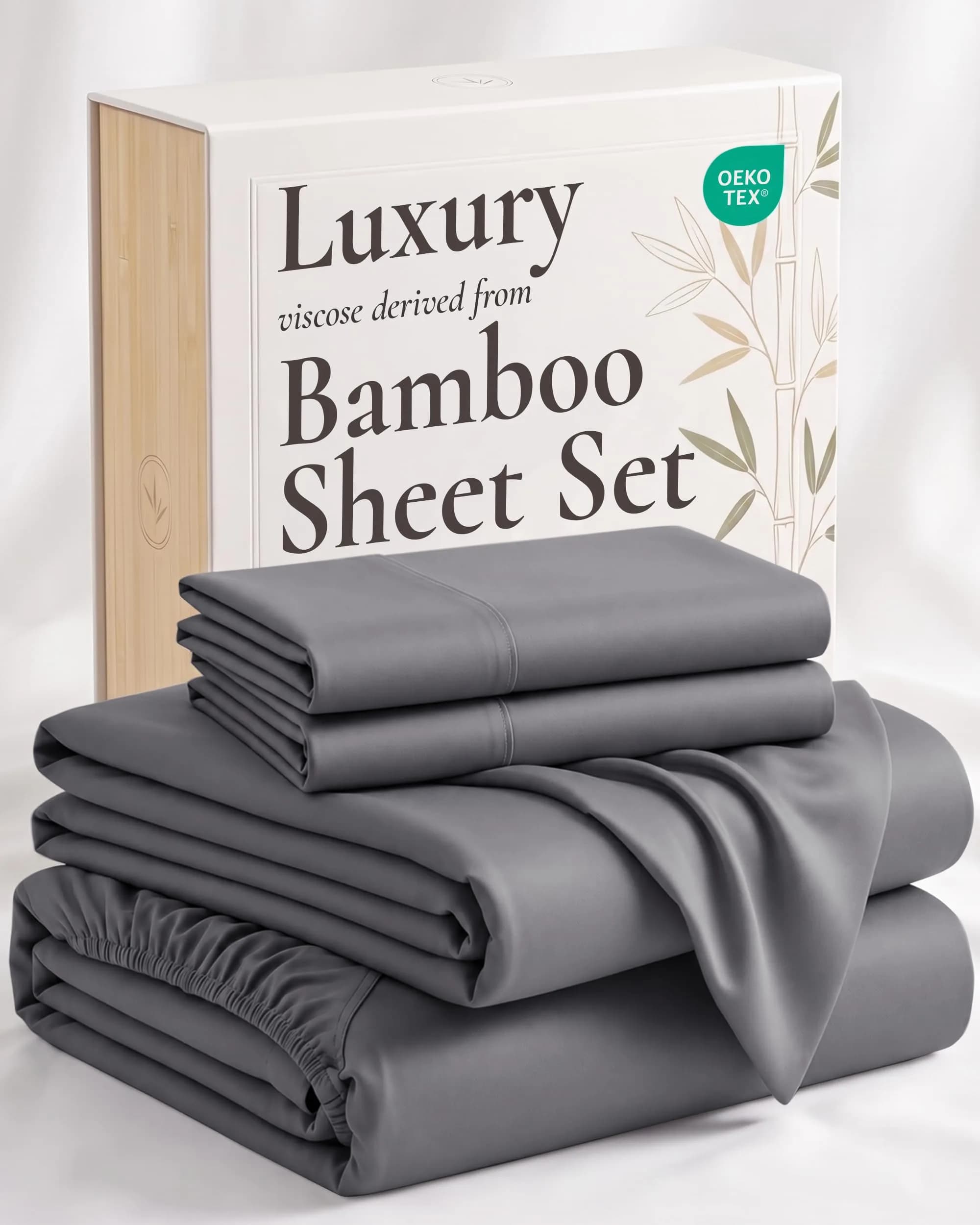 Hotel Sheets Direct Dark Gray Bamboo Viscose Sheet Set California King | 259cm x 274cm (102" x 108") Flat Sheet - main product image